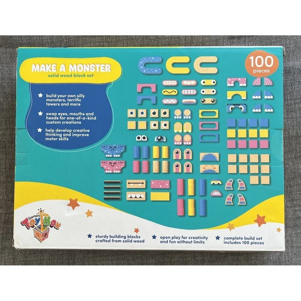 GEOFFREY'S TOY BOX Make A Monster Solid Wood Block Set | NEW In Sealed Box
